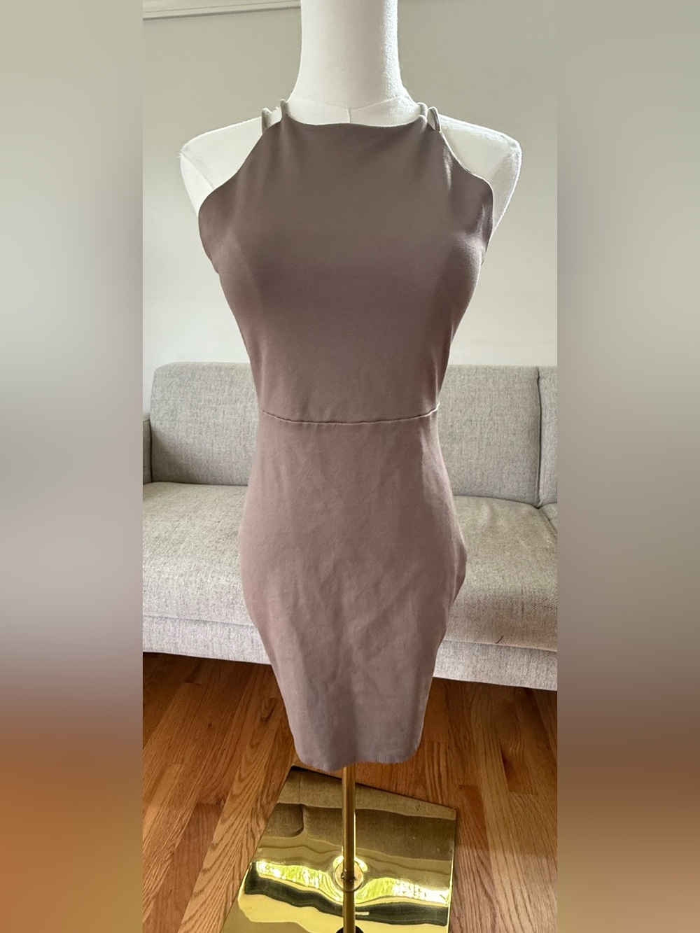 Sleek Sleeveless Taupe Midi Dress
